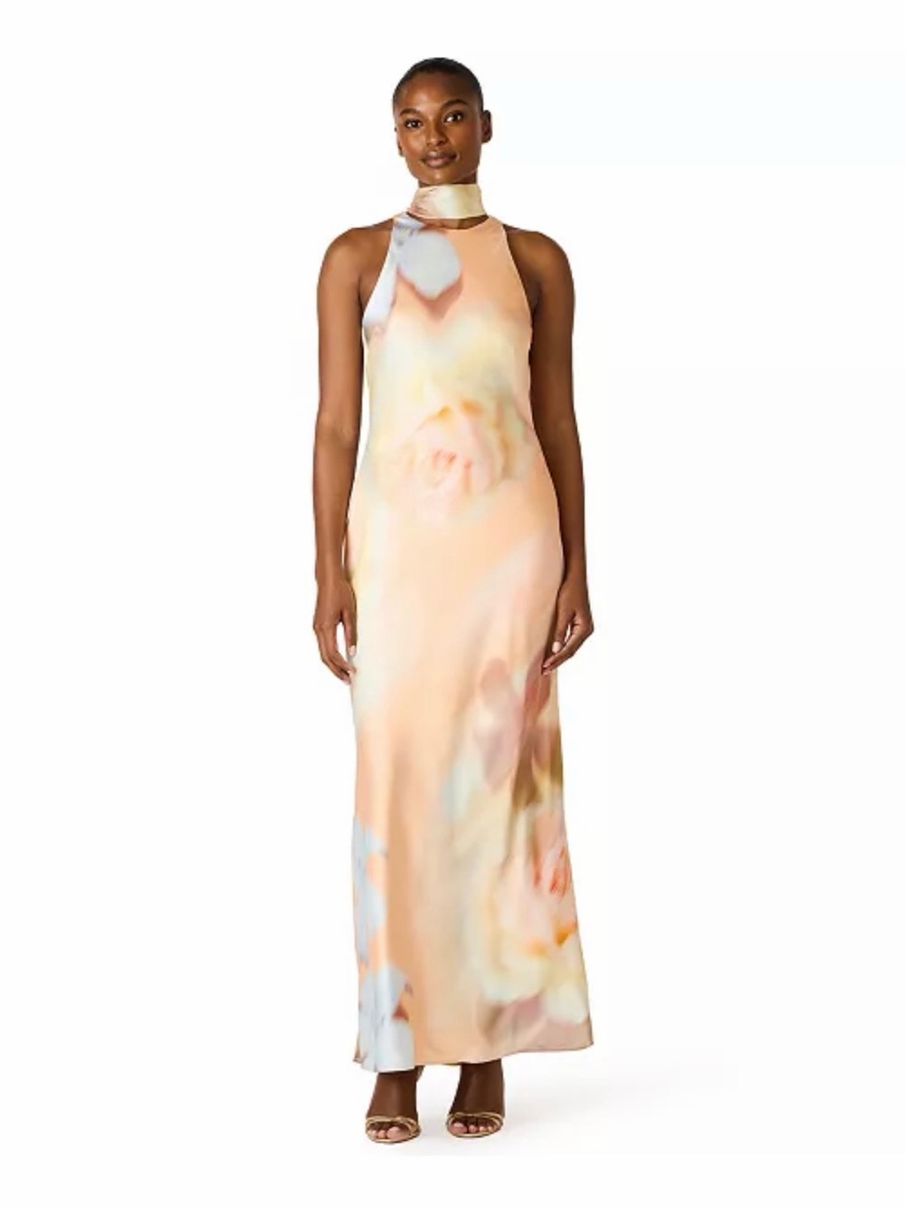 NWT Steve Madden Peach Floral Halter Neck Maxi Dress 12